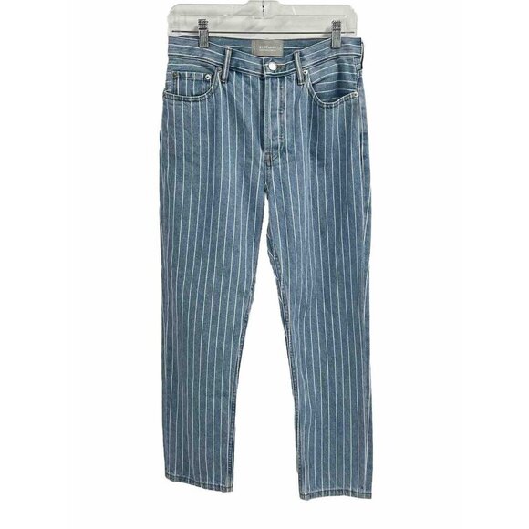 Everlane Denim - Everlane The 90s Cheeky Straight Jeans Pinstripe Sz 26 Ankle Button Fly